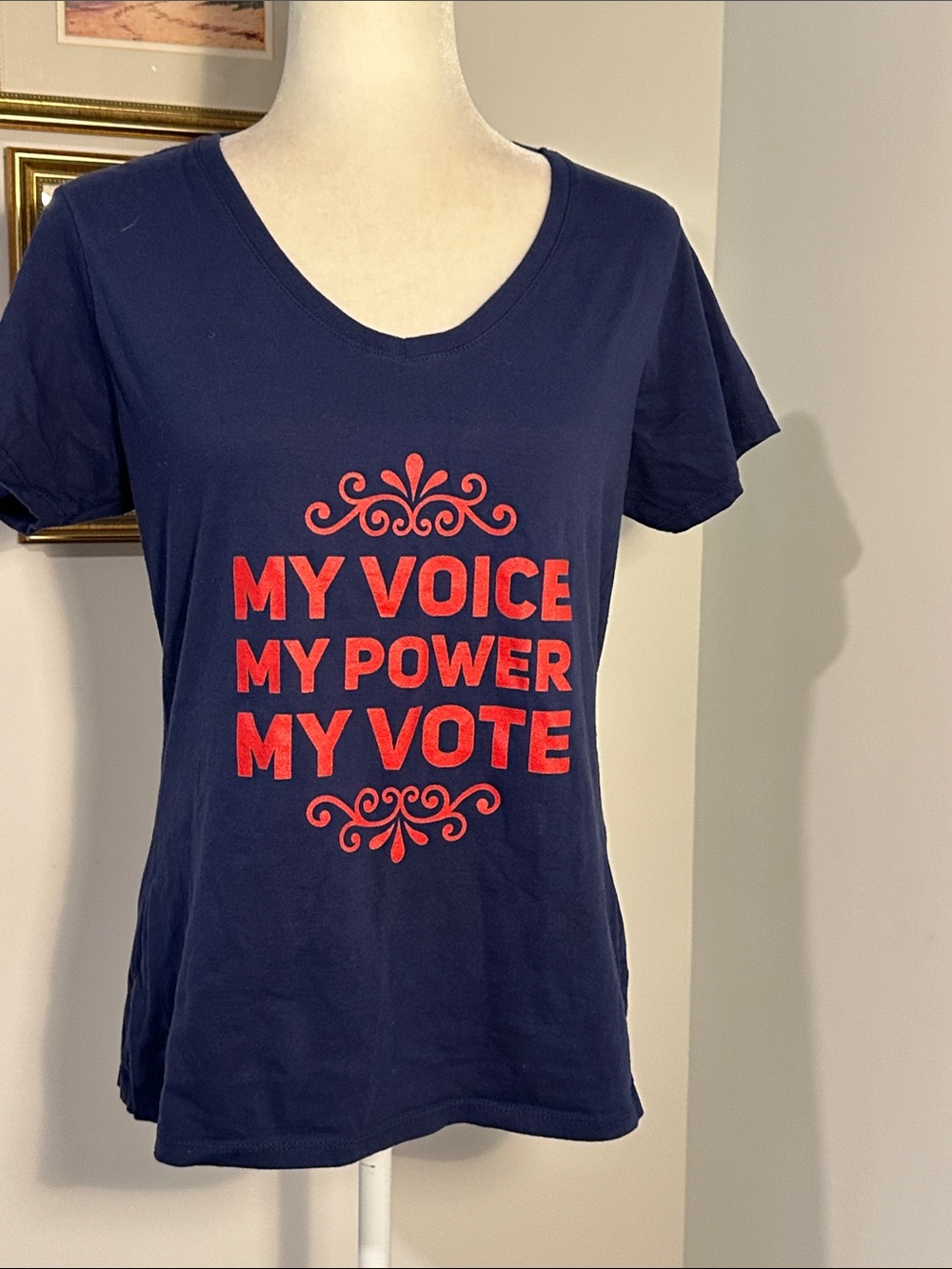 Port & Company 100% Cotton Navy With Red “My Voice My Power My Vote' Graphic Tee